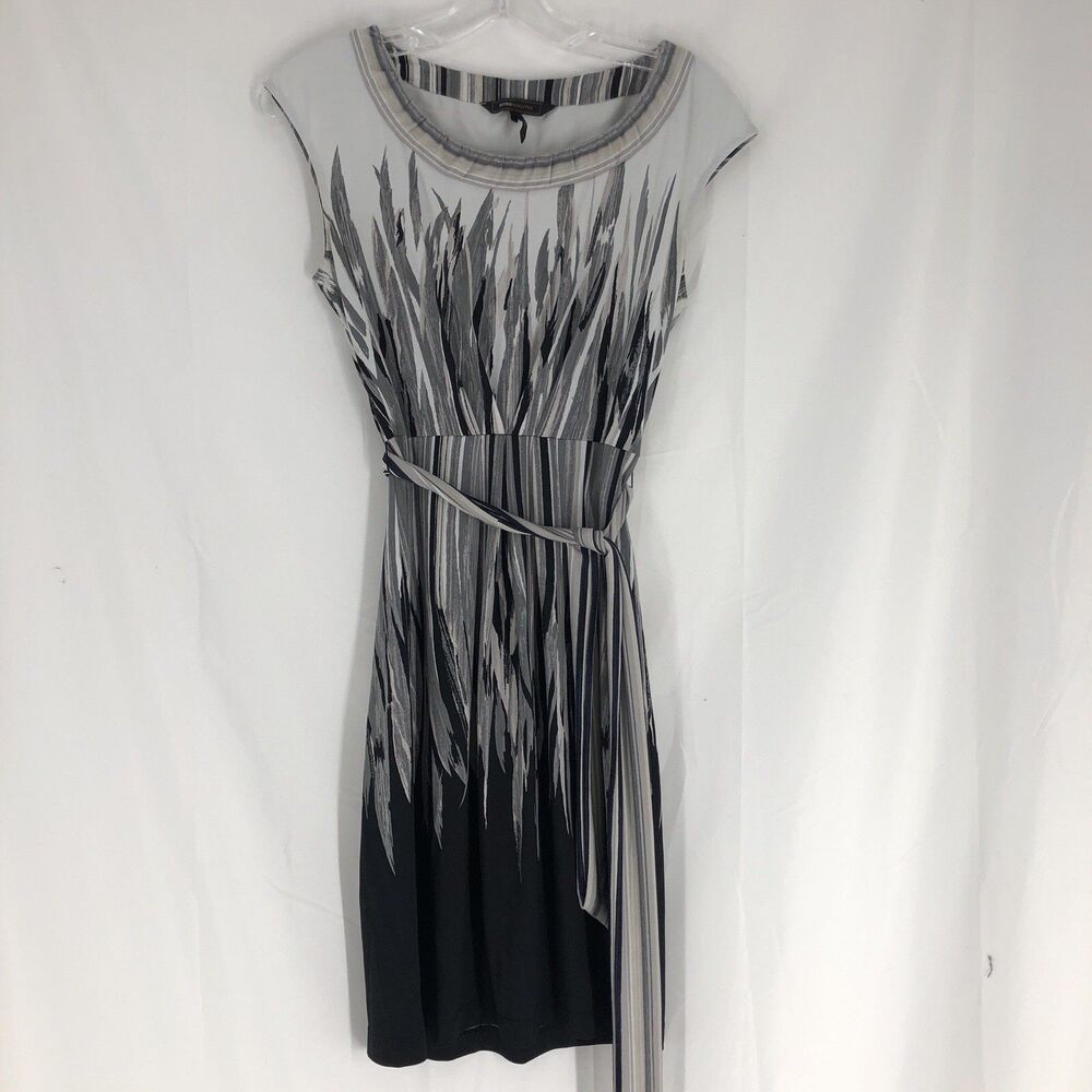 BCBGMaxazria Womens S Dress Scoop Neck Sleeveless Belt Black White Gray